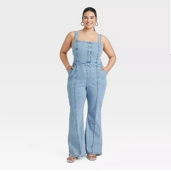 Women's Denim Jumpsuit - Ava & Viv Light Wash 16 - Picture 1 of 4